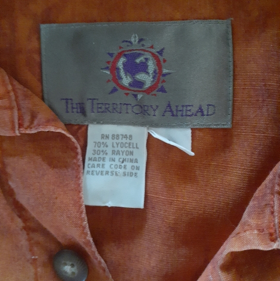 The Territory Ahead Vintage Men's Tribal Print Button-down Shirt Orange Medium - Picture 7 of 7
